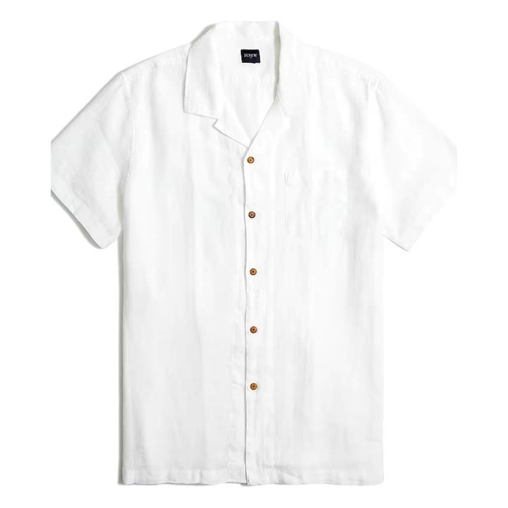 J. CREW Men's Short Sleeve Linen Camp Shirt White Classic Fit Size Medium
